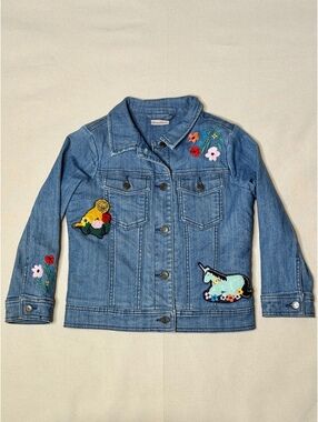 Hanna Andersson Girls 6-7 120cm Unicorn Floral Sherpa Lined Denim Jacket